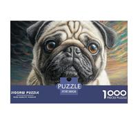 Rompecabezas de Perro para Toda la Familia: Pug con corazón en la Cabeza para Mujeres, Regalos para Hombres, Adultos y niños, 38 x 26 cm (1000 Piezas)