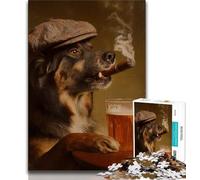 Rompecabezas de Perro Pastor Australiano fumando para Adultos, 1000 Piezas, desafiante, Divertido y Gracioso, con póster y Hoja de Trivia a Juego, 38x26cm