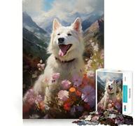 Rompecabezas de Perro Pastor Suizo Blanco de 1000 Piezas Diversión para ejercitar la Memoria Bordes Lisos Encaje Forma Divertida de llenar Las Horas Libres (38x26cm)