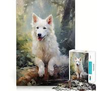 Rompecabezas de Perro Pastor Suizo Blanco para Adultos 1000 Piezas Juego para ejercitar la Mente Corte de precisión Bordes Suaves desafío Divertido para Pasar el Tiempo (50x75cm)