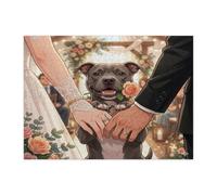 Rompecabezas de perro Pitbull con temática de boda para adultos, 500 piezas, rompecabezas de madera, bendiciones de ceremonia de matrimonio, decoraciones de patrón de amor para parejas para