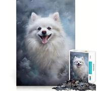 Rompecabezas de Perro Pomerania Blanco 1000 Piezas Juego de concentración Mental Corte de precisión Bordes Suaves Juego para Crear Conexiones significativas (38x26cm)