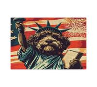 Rompecabezas de perro portugués del 4 de julio para adultos, 300 piezas, rompecabezas de madera vintage de aniversario de 250 años, decoración de patrón patriótico para entretenimiento en el hogar