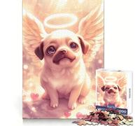 Rompecabezas de Perro Pug ángel con Aureola y alas, 1000 Piezas para Adultos, estimulación cognitiva, Escape Tranquilo, Corte preciso, Regalo de Temporada (38x26cm)