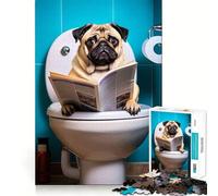 Rompecabezas de Perro Pug en el baño para Adultos, 1000 Piezas, fortalece la Memoria, vínculo Familiar, Borde Limpio, Regalo de cumpleaños (38x26cm)