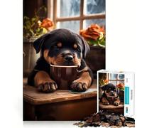 Rompecabezas de Perro Rottweiler Coffee Pup para Adolescentes, 1000 Piezas, Juguete para ejercitar la Mente, diversión Relajante, Corte preciso, Regalo Festivo (50x75cm)