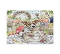 Rompecabezas de perro Russell Terrier con temática de boda para adultos, 500 piezas, rompecabezas de madera con estampado de pastel de matrimonio extraño, decoraciones de patrón de amor para parejas
