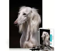 Rompecabezas de Perro Saluki Blanco de 1000 Piezas Diversión para ejercitar la Memoria Bordes Lisos Encaje Forma Divertida de llenar Las Horas Libres (38x26cm)