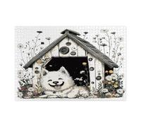 Rompecabezas de perro samoyedo de primavera para adultos, 10000 piezas, divertidos rompecabezas de madera con diseño de perrera de flores, lindas decoraciones de patrón de mascotas para