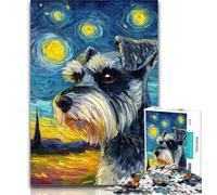 Rompecabezas de Perro Schnauzer Adolescente bajo el Cielo Nocturno, 1000 Piezas para Adultos, Juego desafiante y Familiar, Regalo de Amigo Secreto, 26x38cm