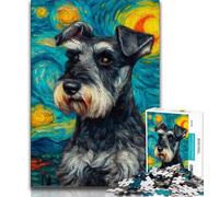 Rompecabezas de Perro Schnauzer bajo el Cielo Nocturno para Adultos, 1000 Piezas, Juego Familiar para aliviar el estrés, desafío difícil, Regalo de Amigo Secreto, 38x26cm