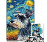 Rompecabezas de Perro Schnauzer bajo el Cielo Nocturno para Adultos 1000 Piezas, Juego Familiar para aliviar el estrés, desafío difícil, Regalo de Amigo Secreto, 26x38cm