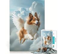 Rompecabezas de Perro Sheltie Alado Volando Entre Las Nubes para Adultos 1000 Piezas Juego de Memoria Cerebral Cortado con láser para un Ajuste Perfecto aliviar el estrés (38x52cm)