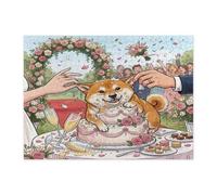 Rompecabezas de perro Shiba Inu con temática de boda para adultos, 500 piezas, rompecabezas de madera con estampado de pastel de matrimonio extraño, decoraciones de patrón de amor para parejas para