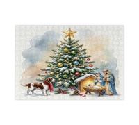 Rompecabezas de perro Springer Spaniel de Navidad para adultos, 300 piezas, rompecabezas de belén festivo, decoraciones de Navidad para regalo de fiesta de entretenimiento familiar