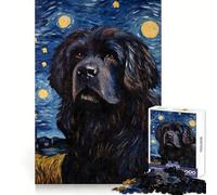 Rompecabezas de perro Terranova estrellado de 1000 piezas para adultos que mejora la memoria proporciona un momento de paz bordes finos y es un regalo ideal para pedir un deseo a Santa Claus (38x26cm)