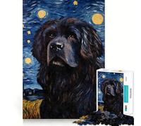 Rompecabezas de perro Terranova estrellado de 1000 piezas para adultos que mejora la memoria proporciona un momento de paz bordes finos y es un regalo ideal para pedir un deseo a Santa Claus (38x26cm)