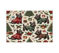 Rompecabezas de perro terrier escocés de Navidad para adultos, 300 piezas, rompecabezas de acebos de árbol festivo, decoraciones de Navidad para regalo de fiesta de entretenimiento familiar