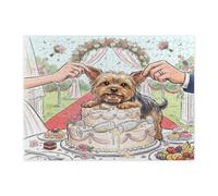Rompecabezas de perro Yorkie con temática de boda para adultos, 500 piezas, rompecabezas de madera con estampado de pastel de matrimonio extraño al aire libre, decoraciones de patrón de amor para