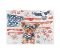 Rompecabezas de perro Yorkie del 4 de julio para adultos, 500 piezas, 250 años de aniversario americano, rompecabezas impresos de madera, decoración de patrón patriótico para entretenimiento creativo