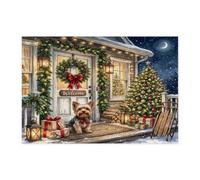 Rompecabezas de perro Yorkies de Navidad para adultos, 300 piezas, bonitos rompecabezas de bienvenida festivos, decoraciones de Navidad para regalo de fiesta de entretenimiento familiar