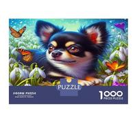 Rompecabezas de Perros Lindos 1000 Piezas Papel Reciclado Chihuahua con Mariposa para Adultos Reto Muy Difícil Juego Educativo Idea de Regalo 52x38cm
