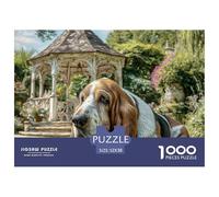 Rompecabezas de Perros para Adultos: Basset Hound Tumbado Cerca de un Mirador. Juegos educativos para Toda la Familia. Mujeres. 52 x 38 cm (1000 Piezas).
