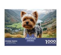 Rompecabezas de Perros para Adultos: Yorkshire Terrier paseando por un Prado de montaña. 1000 Piezas para Mujeres y Hombres. 38 x 26 cm (1000 Piezas).