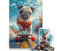 Rompecabezas de Perros Pug patinando para Adultos, 1000 Piezas, fortalece la Memoria, pasatiempo para el hogar, Bordes limpios, Regalo Elegante (50x75cm)