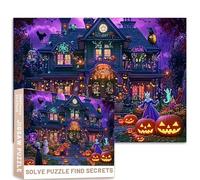Rompecabezas de personajes de disfraz de Halloween, 1000 piezas, esqueletos de fantasmas, 27 x 20 pulgadas, vibrante escena de patio delantero, rompecabezas colorido para decoración del hogar, regalos