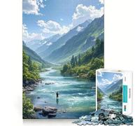 Rompecabezas de Pesca en río de montaña para Adolescentes, 1000 Piezas, fortalece la Memoria, Alivia la tensión, Borde Liso, Sorpresa navideña (50x75cm)