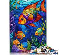 Rompecabezas de pez de Vidrio de Colores, Papel 100% Reciclado, Rectangular, para Mujeres y Hombres, 1000 Piezas (75 x 50 cm)