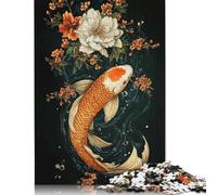Rompecabezas de pez koi con Flores, difícil desafío, 100% cartón Reciclado, Ideal para Mujeres y Hombres, Regalo para el Día de la Madre, 1000 Piezas (75 x 50 cm)