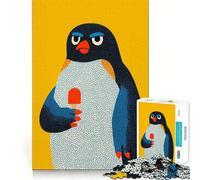 Rompecabezas de pingüino con Paleta de Helado sobre Fondo Amarillo para Adolescentes, 1000 Piezas, Juguete para ejercitar la Mente, diseño Relajante, Montaje, Sorpresa navideña (50x75cm)