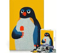 Rompecabezas de pingüino con Paleta de Helado sobre Fondo Amarillo para Adolescentes, 1000 Piezas, Juguete para ejercitar la Mente, diseño Relajante, Montaje, Sorpresa navideña (50x75cm)