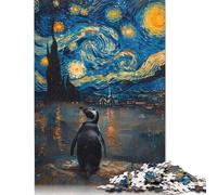Rompecabezas de pingüino en la Noche Estrellada, difícil Rompecabezas Rectangular de Papel Duro para Adultos y niños, 1000 Piezas (26 x 38 cm)