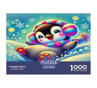 Rompecabezas de pingüino para Adultos: Pingüino deslizándose sobre la Nieve con Corazones, Juego Educativo de descompresión y decoración de Pared, 70 x 50 cm (1000 Piezas)
