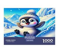 Rompecabezas de pingüino para Adultos: un simpático pingüino deslizándose por una Pendiente Nevada. 1000 Piezas. Apto para descompresión. 70 x 50 cm.