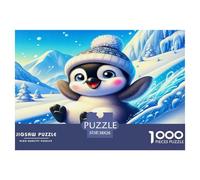 Rompecabezas de pingüino para Adultos y niños: un simpático pingüino deslizándose por una Pendiente Nevada. Juego Educativo para Mayores de 12 años. 38 x 26 cm/1000 Piezas.