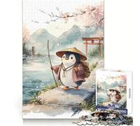 Rompecabezas de pingüino Viajero en Paisaje japonés, 1000 Piezas para Adultos, Juguete de lógica, Tiempo Libre, Bordes Lisos, Regalo de Temporada (38x52cm)