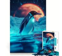Rompecabezas de pingüinos bajo una Luna roja de 1000 Piezas para Adolescentes Mejora la Memoria, se relaja, Borde preciso, Regalo Creativo (38x52cm)