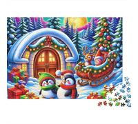 Rompecabezas de pingüinos,cabaña de Invierno,Aves,1000 Piezas,cartón Reciclado Premium,Actividad grupal para Adultos,Familia,Adolescentes,52 x 38 cm/1000 Piezas