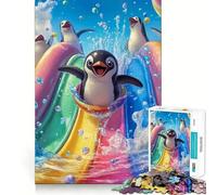 Rompecabezas de pingüinos en toboganes acuáticos para Adolescentes, 1000 Piezas Refuerza la Memoria Pasatiempo Tranquilo Borde de Calidad Regalo Festivo (50x75cm)