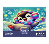 Rompecabezas de pingüinos para Adultos: Pingüino deslizándose sobre la Nieve con Corazones. 1000 Piezas para Mujeres y Hombres. 52 x 38 cm (1000 Piezas).