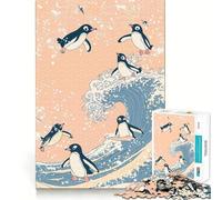 Rompecabezas de pingüinos surfeando Olas para Adolescentes, 1000 Piezas Refuerza la Memoria Pasatiempo Tranquilo Regalo Festivo de Calidad (50x75cm)