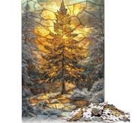 Rompecabezas de Pino con vitrales, decoración única para el hogar, Rompecabezas Rectangular de Papel para Adultos y Adolescentes, Regalo para el Día de la Madre, 1000 Piezas (38 x 26 cm)