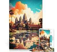 Rompecabezas de Pintura al óleo de Angkor Wat para Adultos,1000 Piezas,Juego para ejercitar la Mente,Corte de precisión,Bordes Suaves,desafío Divertido para Pasar el Tiempo (38x52cm)