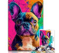 Rompecabezas de Pintura al óleo de Bulldog francés de 1000 Piezas para Adolescentes, Ideal para armar en casa, Regalo de cumpleaños o de Viaje (38x26cm)