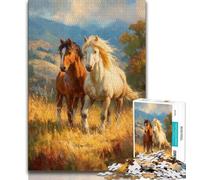 Rompecabezas de Pintura al óleo de Caballos para Adolescentes, un Juego desafiante y Familiar con Piezas aleatorias Que encajan Perfectamente 38x26cm
