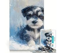 Rompecabezas de Pintura al óleo de Cachorro Schnauzer para Adolescentes, 1000 Piezas, Juguete para ejercitar la Mente, diseño Relajante, Montaje, Sorpresa navideña (38x26cm)